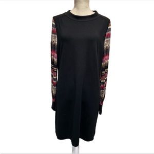 Trina Turk Dress Womens Sz 12 Silk Blend Black Multi Color Long Sleeve